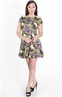 Women's Floral Tent Dress with Short Sleeves and Mini Length