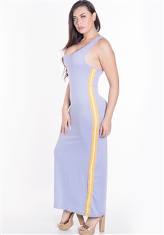 Women's Sleeveless Maxi Dress with Contrasting Yellow Side Stripes