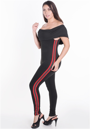 Women's Elasticized Off Shoulder Jumpsuit with Side Stripes