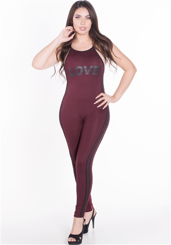 Women's Sleeveless Bodycon Jumpsuit with "LOVE" Print