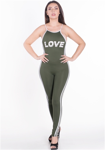 Women's Sleeveless Bodycon Jumpsuit with "LOVE" Print