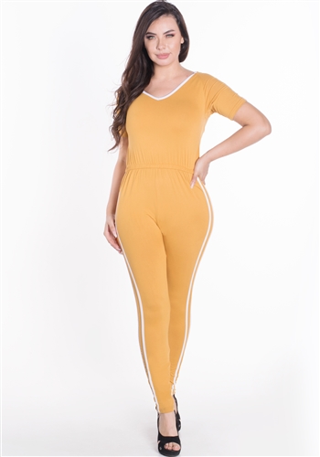 Women's Hooded Boycon Jumpsuit with Contrasting Side Stripes