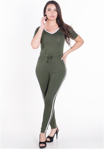 Women's Hooded Boycon Jumpsuit with Contrasting Side Stripes