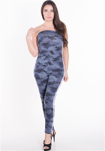 Women's Strapless Camo Bodycon Jumpsuit