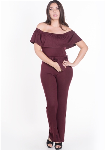 Women's Elasticized Off Shoulder Jumpsuit with Belt Sash