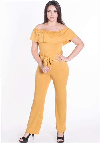 Women's Elasticized Off Shoulder Jumpsuit with Belt Sash