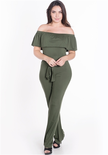 Women's Elasticized Off Shoulder Jumpsuit with Belt Sash