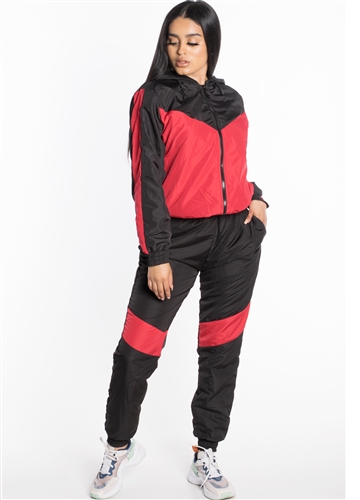 Women's Windbreaker Hooded Jacket with Striped Pants Set