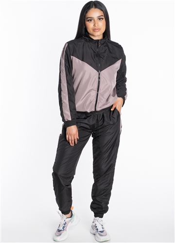 Women's Windbreaker Jacket with Pants Tracksuit Set with Brushed Fleece Lining