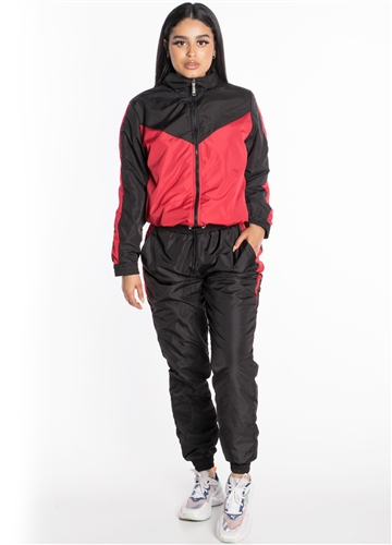 Women's Windbreaker Jacket with Pants Tracksuit Set with Brushed Fleece Lining