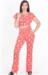 Women's Floral 2-Piece Flounce Layer Crop Top and Wide Leg Pants Set