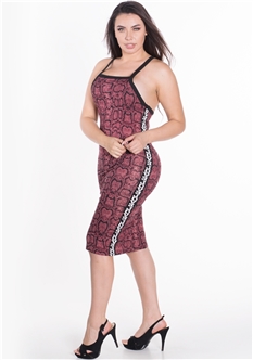 Women's Crisscross Back Snake Print Dress with Tape Printed "LOVE" on the Sides