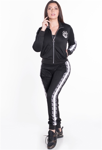 Women's Jacket and Joggers Tricot Tracksuit Set with Side Stripes