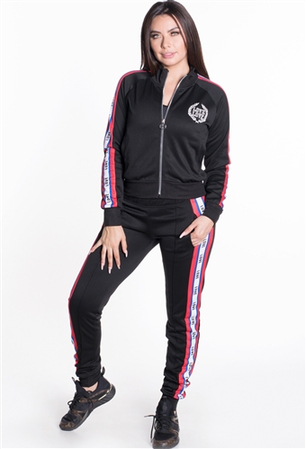 Women's Jacket and Joggers Tricot Tracksuit Set with Side Stripes