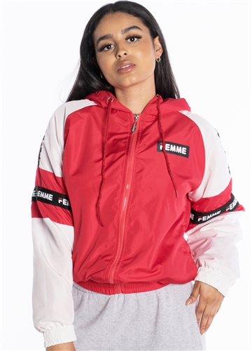 Women's Windbreaker Jacket with "Femme" Print and Brushed Fleece Lining