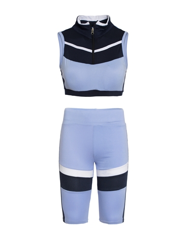 Women's Biker Shorts and Half Zip Crop Top Set