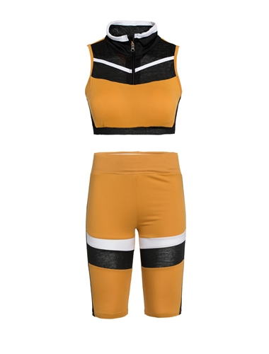 Women's Biker Shorts and Half Zip Crop Top Set