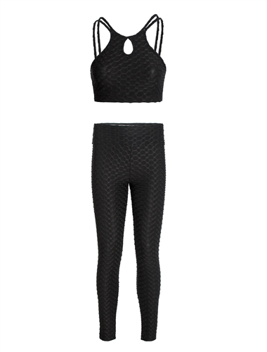 Women's Strappy Cut Out Honeycomb Crop Tank and Ruched Leggings Set