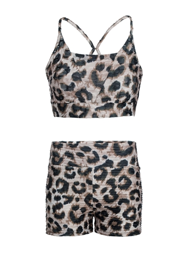 Women's Strappy Leopard Print Honey Comb Shorts Set