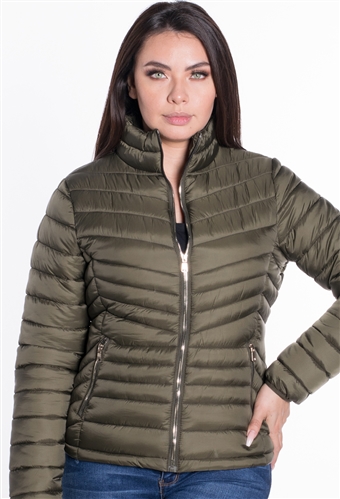 Women's Puffer Jacket with High Shine Zippers