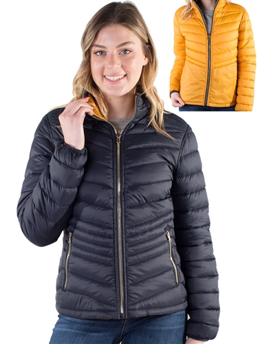 4600N-SOP5812-Women's Reversible Puffer Jacket with High Shine Zippers