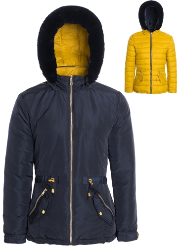 Women's Jacket with High Shine Zippers and Snap Buttons and Detachable Hood