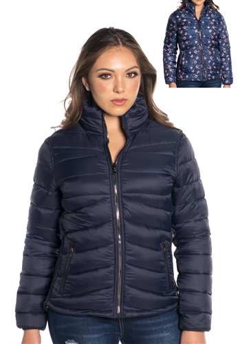 Women's Reversible Puffer Jacket Solid and Floral