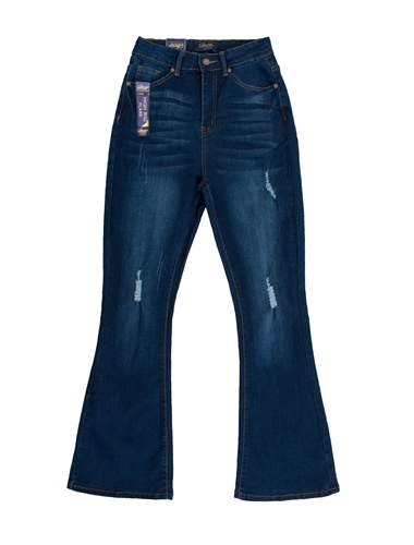 Ladies Dark Wash High Rise Flare Jeans