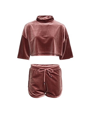 Women's Velour Mock Neck Crop Top and Shorts Set