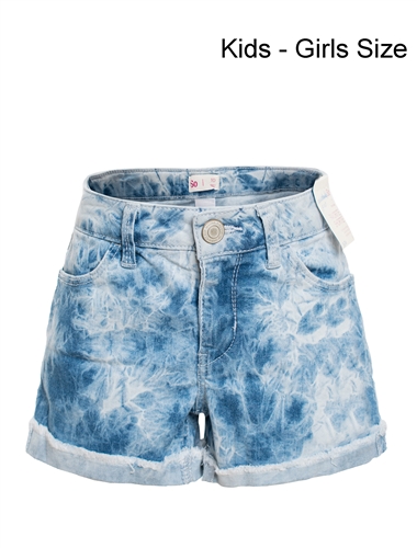 Girl's Acid Wash Denim Shorts  with Folded Hem