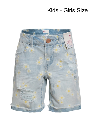 Girl's Floral Print Denim Bermuda Shorts