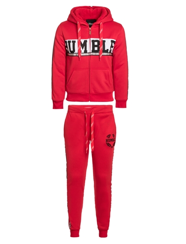 Women's "Humble" Print Faux Sherpa Lined Zip Up Hoodie with and Joggers Set with Metallic Side Stripes
