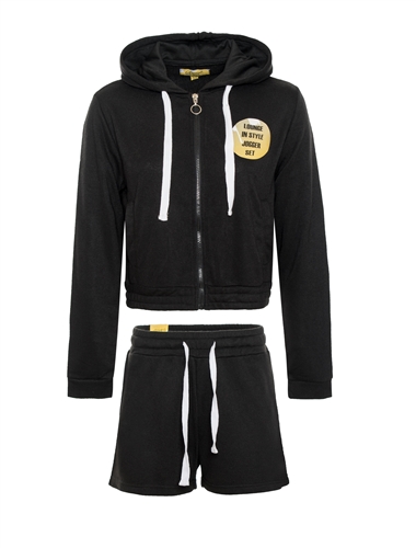 Women's French Terry Zip-Up Cropped Hoodie with Shorts Set