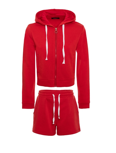 Women's Crop Hoodie with Front Pockets and Shorts Set