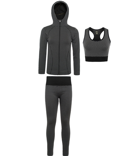 MS21045-Women's 3-Piece Seamless Jacket, Sports Bra and Leggings Set<BR> 3-3