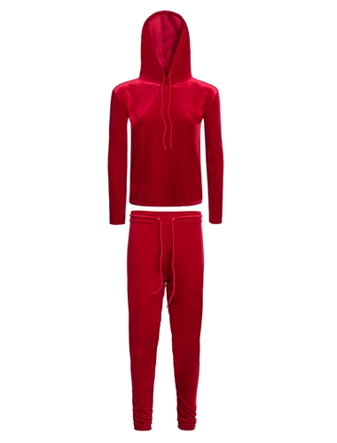 Women's Plus Size Velour Long Sleeve Hoodie and Pants Set