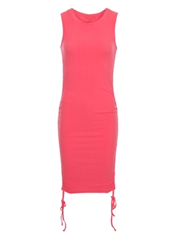Women's Bodycon Ribbed Sleeveless Ruched Drawstring Knee-Length Dress