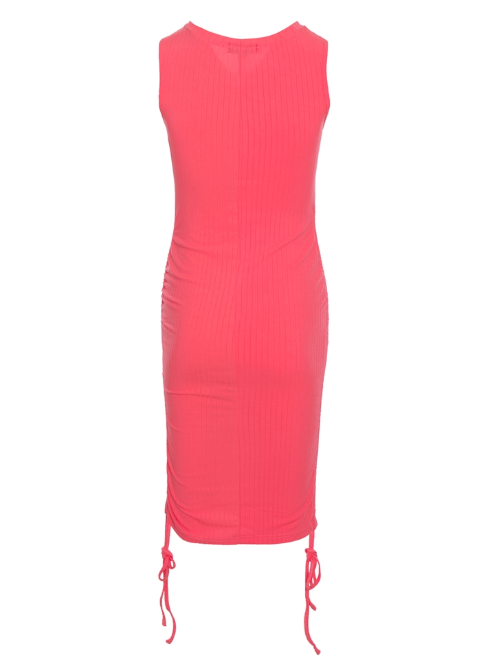 Women's Bodycon Ribbed Sleeveless Ruched Drawstring Knee-Length Dress