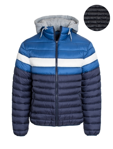 Men's Color Blocking Puffer Jacket with Detachable Hoodie