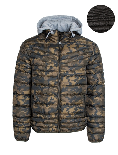 Men's Camouflage Puffer Jacket with Detachable Hoodie