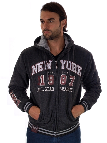 RR150005-Charcoal- Men's Fur-Lined Applique Zip-Up Hoodie<BR>1-2-2-1