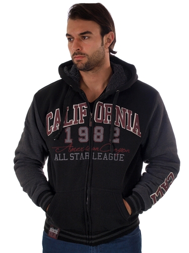 RR150010-BlackCharcoal- Men's Fur-Lined Applique Zip-Up Hoodie by Rock<BR>1-2-2-1