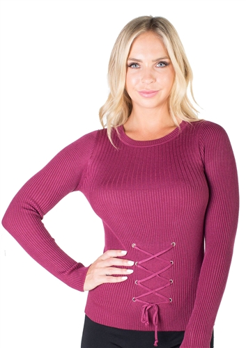 Ladies Rib Sweater Tie Up Front By Special One