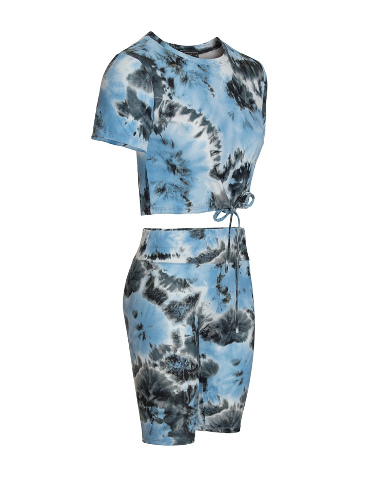 Women's Camo or Tie-Dye Drawstring Crop Top and Biker Shorts Set