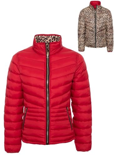 Women's Reversible Puffer Jacket with Leopard Print