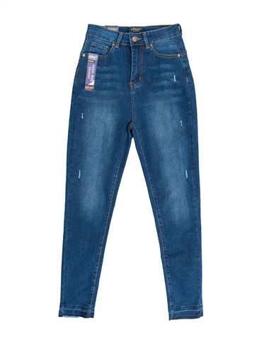 Ladies Medium Wash High Waist Skinny Jeans with Raw Cut Hems