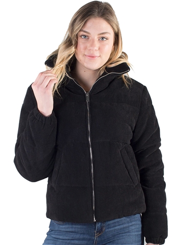 SP159-Women's Corduroy Puffer Jacket with High Shine Zippers