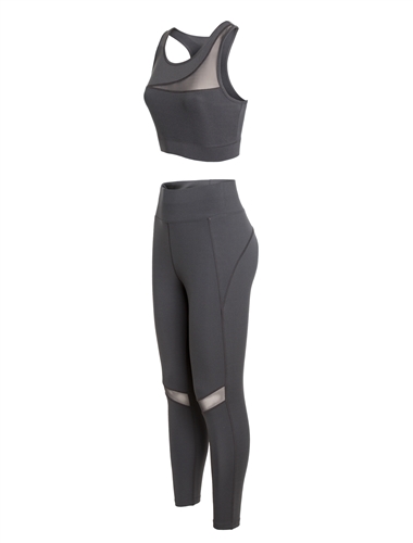 Women's Active Sports Bra and Leggings Set with Mesh Accents