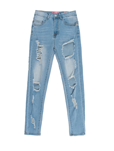 Ladies Distressed Light Wash Skinny Jeans