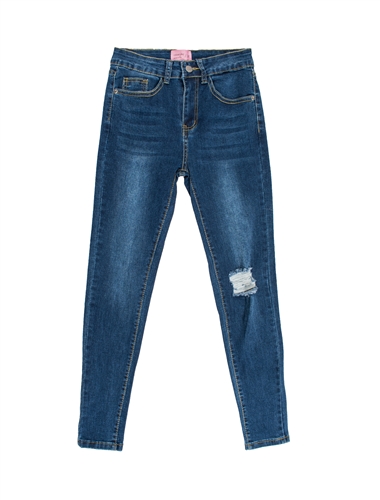 Ladies Distressed Medium-Dark Wash Skinny Jeans